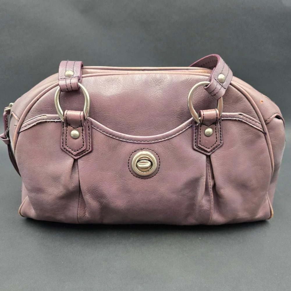 Franklin Covey Plum Purple Full Grain Leather Satchel Handbag AS IS